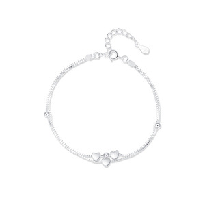 S925 <b>Silver</b> Sweet Minimalist Double Layer Heart Bracelet With Heart <b>Charms</b> Unisex Everyday Wear Jewelry - Product Image 1