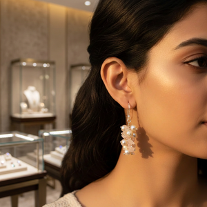 Boucles d'oreilles pendantes romantiques pour femmes, en alliage d'argent 925, style cluster, plaqué argent, avec quartz rose - Product Image 3