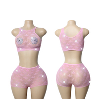 Tenue de performance de danse de salon pour femmes adultes, ornée de strass et de dentelle/filet, costumes de danse exotiques, tenue de strip-teaseuse