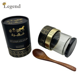 Honey Bottle Jar Cardboard Paper Tube Package Black Box Gold Foil Custom Honey Glass Packaging