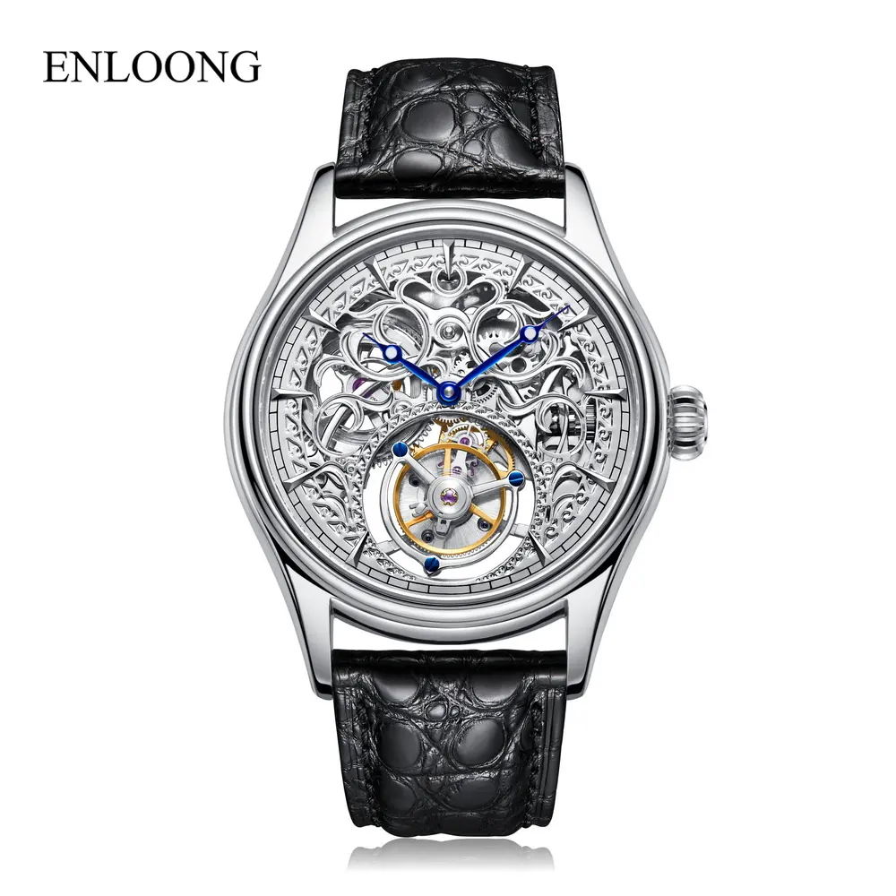 ENLOONG OEM Top Brand Luxury Rose Gold Bond Waterproof Tourbillon Watches Skeleton Manual Mechanical Watches For Men