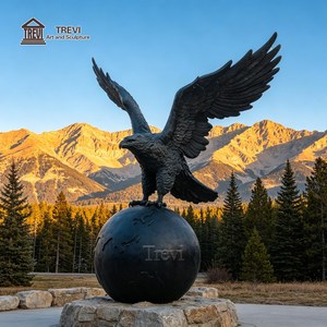 Statue d'aigle en bronze TREVI de grande taille pour l'extérieur, sculpture décorative d'aigle en bronze sur globe pour la décoration de jardin et de place publique - Product Image 1