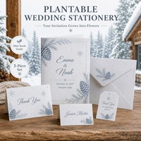 Waldwinter-Hochzeitsset: Pflanzbares Minz-Samenpapier-Briefpapier-Set mit individuellem Druck, fünfteiliges Waldwinter-Hochzeitsset