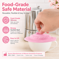 Couvercles de tasses en silicone modernes YMS, anti-poussière, hermétiques, réutilisables, avec support pour cuillère, certifiés LFGB