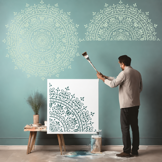 50x50cm Mandala Stencil Reusable Painting Templates - Floral Design Drawing Craft for DIY Wall, Tile, Outdoor Indoor Decoration