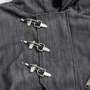 XINHUI Custom Heavy <b>Denim</b> Hooded Toggle-Closure <b>Men's</b> Bomber <b>Jacket</b> Utility Streetwear Urban Outerwear OEM ODM Wholesale - Product Image 5