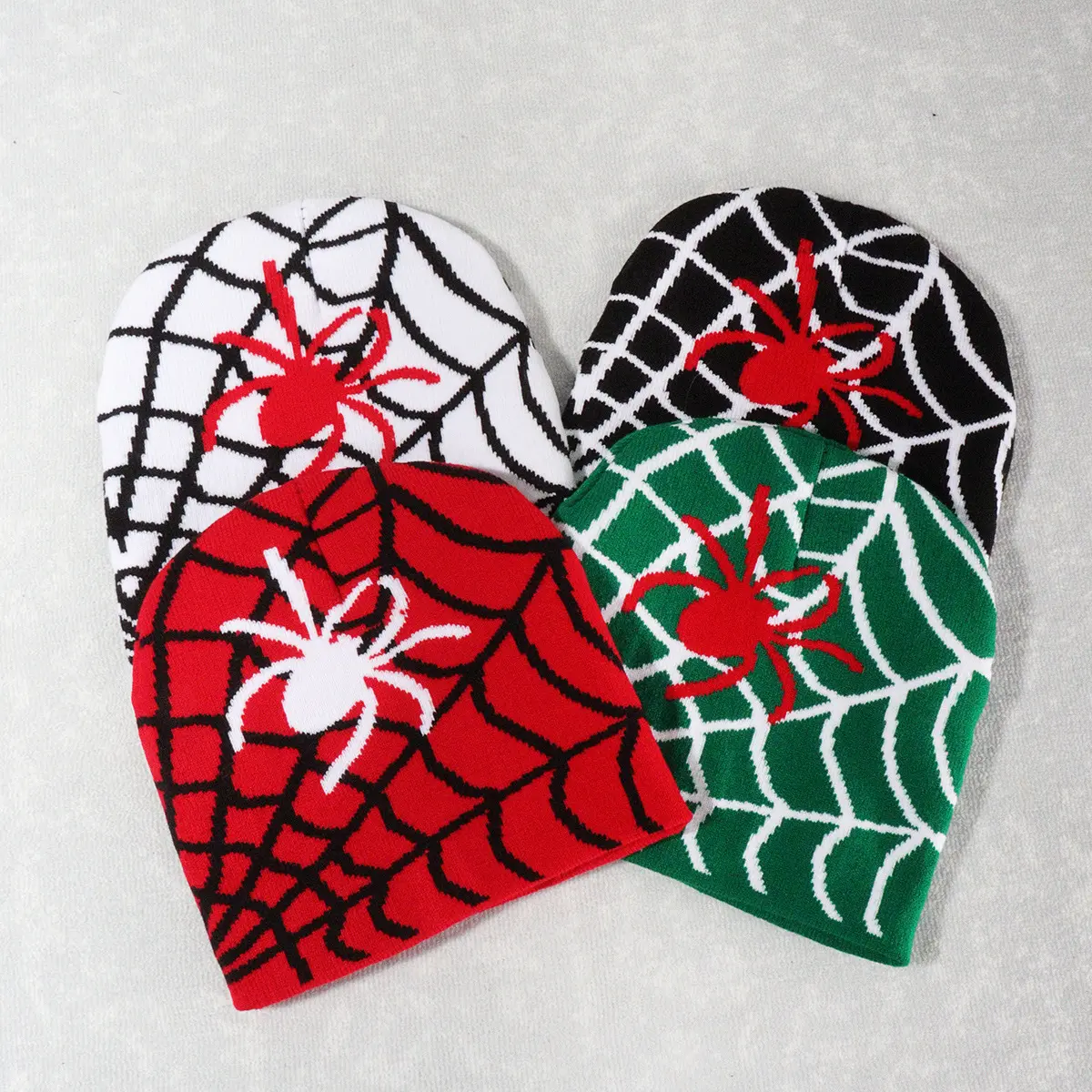 Patrones personalizados de fábrica Hombres Spider Web Y2K Beanie Knitted Jacquard Sombreros Mujeres Cálido Invierno Goth sin puños Gorras
