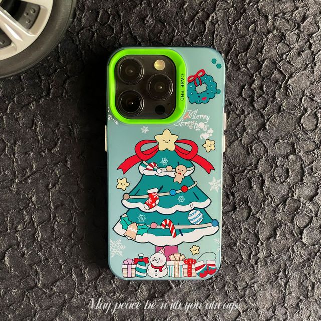 Cartoon Christmas Tree Pattern Phone Case for iPhone 17 16 15 14 13 12 11 Pro Max XR X XS Shockproof Mobile Cover