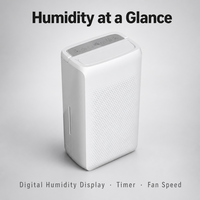 Dehumidifier Portabel Putih dengan Layar Digital dan Timer, Dehumidifier Elektrik Ringkas untuk Kamar Tidur, Kamar Mandi, Ruang Bawah Tanah, Lemari, dan Rumah