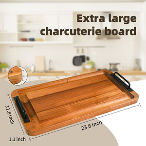 Plateau de service carré extra long en bois d'acacia jetable, style contemporain, pour charcuterie, camping, barbecue, découpe, grillades - Product Image 2