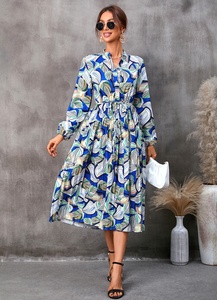 Women Longo Para Dama <strong>Boho</strong> <strong>Chic</strong> Printed Pleated Dress Casual Largos Para Mujer Elegantes Vestidos - Product Image 5