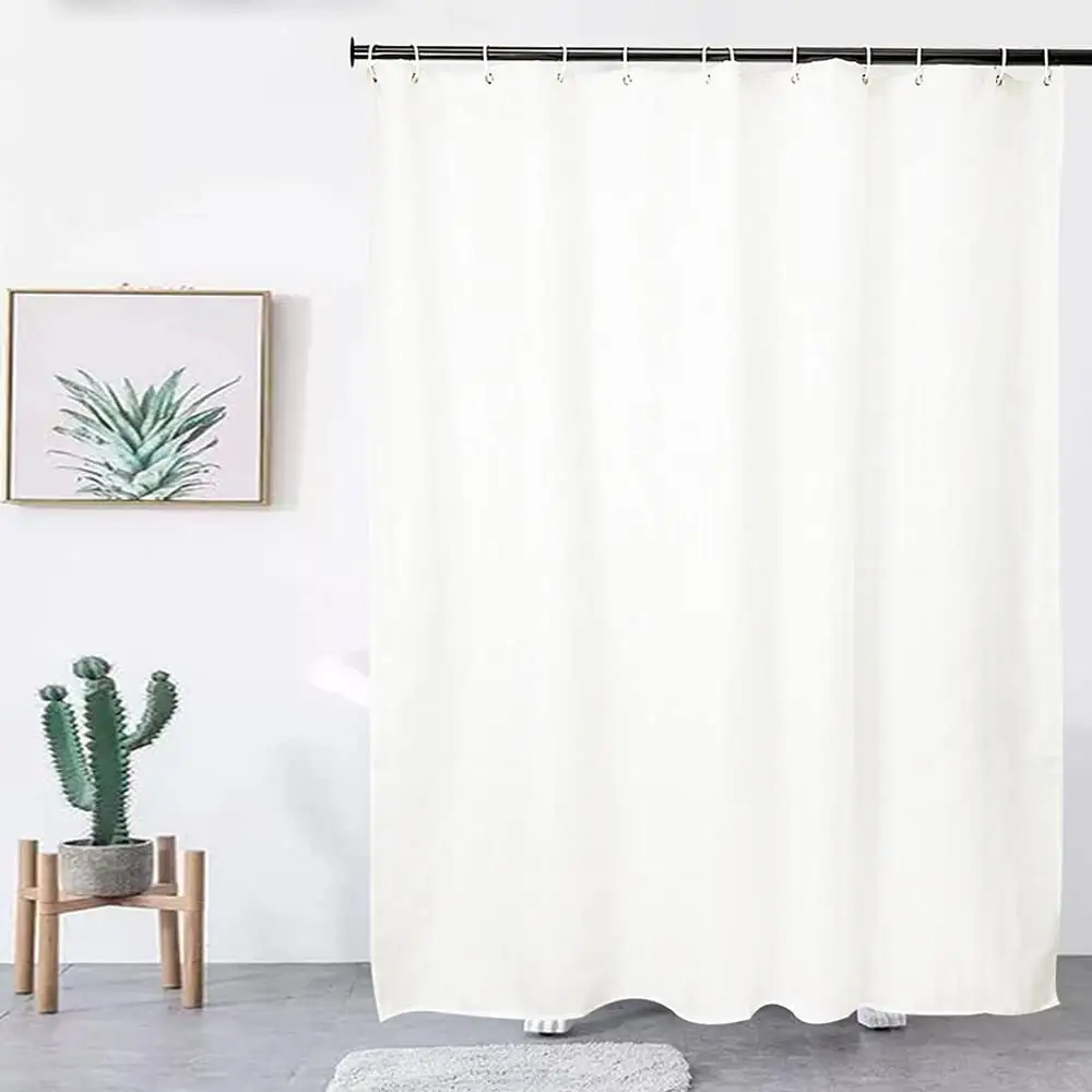 Cortinas de ducha para baño, tela de poliéster resistente a moho, antibacterias, resistente al agua, rayas de satén blanco