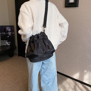 Portable Utility Thick Soft Reusable Girls <strong>Crossbody</strong> <strong>Bag</strong> Retro Drawstring Ripstop <strong>Nylon</strong> Shoulder <strong>Bags</strong> <strong>Nylon</strong> Bucket <strong>Bag</strong> - Product Image 4