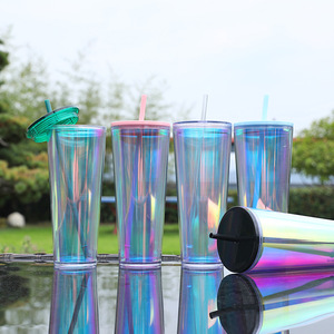 Gobelet en plastique réutilisable à double paroi, holographique, effet arc-en-ciel, irisé, de luxe, 2026, vente en gros, logo personnalisé - Product Image 5