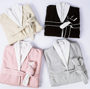 Peignoir en microfibre de satin double épaisseur Peignoir d'hôtel à motif solide Peignoir thermique longueur genou Robe de spa - Product Image 5