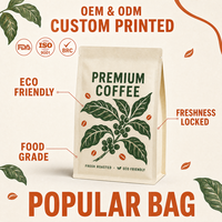 Sacs d'emballage pour café anti-odeur avec logo personnalisé du fabricant, fond plat, valve, fermeture éclair, matériau PET/AL/PE de qualité alimentaire