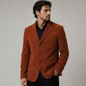 Blazer décontracté et habillé pour homme Gravs, 100 % polyester, en velours tricoté, double boutonnage, col en V, coupe-vent, style italien, 140g, uni - Product Image 1