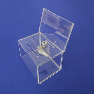 Boîte de don en acrylique transparent avec étiquette de signe Boîte à suggestions Lucite avec serrure supérieure Boîte de collecte de bienfaisance en plexiglas Poubelle à monnaie - Product Image 3