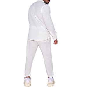 Camicia <span class=keywords><strong>e</strong></span> <span class=keywords><strong>pantaloni</strong></span> in <span class=keywords><strong>lino</strong></span> <span class=keywords><strong>di</strong></span> alta qualità da <span class=keywords><strong>uomo</strong></span> autunno Casual camicia con stampa a maniche lunghe per gli uomini - Product Image 4