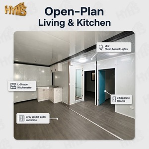 Casa Contenedor Expandible HEYING de 20 pies, Diseño de Doble Ala, Estructura Negra, Acabado en Madera Wenge, Casa Prefabricada con Cocina, Baño y Espacio para Escuela - Product Image 2