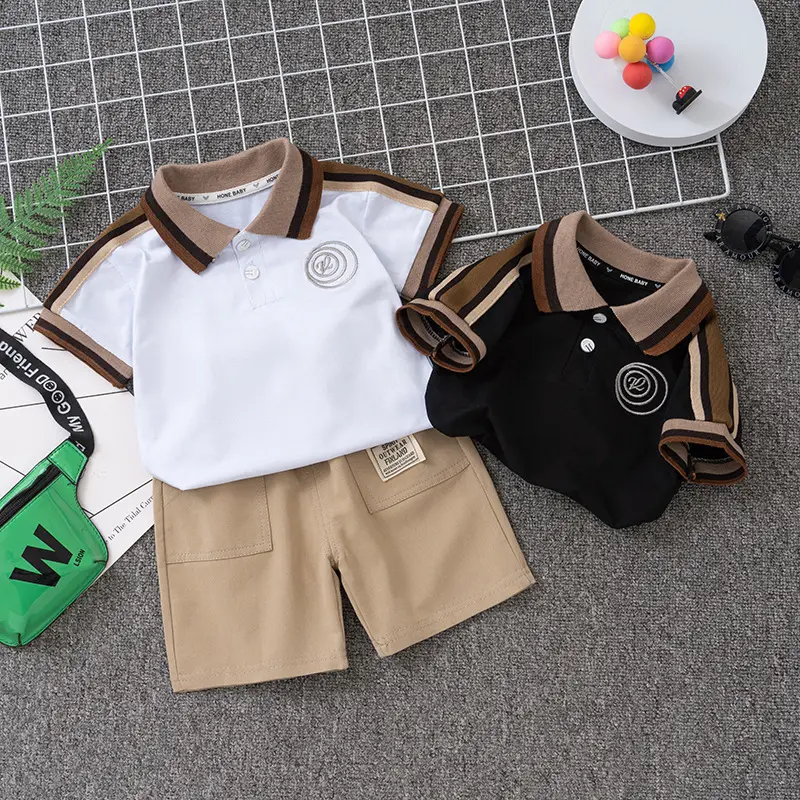 Conjuntos de roupas infantis de verão para meninos, camisetas casuais para bebês meninos, 2 peças, roupas infantis por atacado