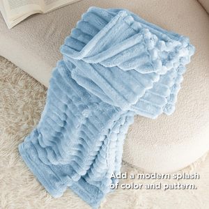 Korean Style <b>Portable</b> 100% Polyester Microfiber Striped Blanket Simple Design Thickened Warm Nap Sofa Air Conditioning Use - Product Image 4