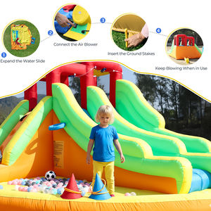 Tobogán Acuático Inflable de Doble Carril, Combo de Brincolín Inflable <span class=keywords><strong>con</strong></span> <span class=keywords><strong>Piscina</strong></span>, Trampolín, Red de Tiro, Canasta y Escalada - Product Image 6