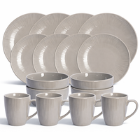 Lot de 16 pièces de vaisselle en grès gris en gros – Assiettes, bols et tasses en céramique – Fournisseur de services de table
