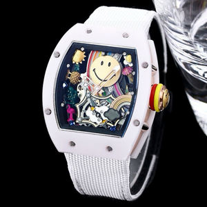 Eleva tu Estilo Casual con un Reloj Mecánico de Barril Divertido, Detalles 3D de Arcoíris Sonriente, Correa de Tela Suave, Reloj Deportivo de Lujo - Product Image 3