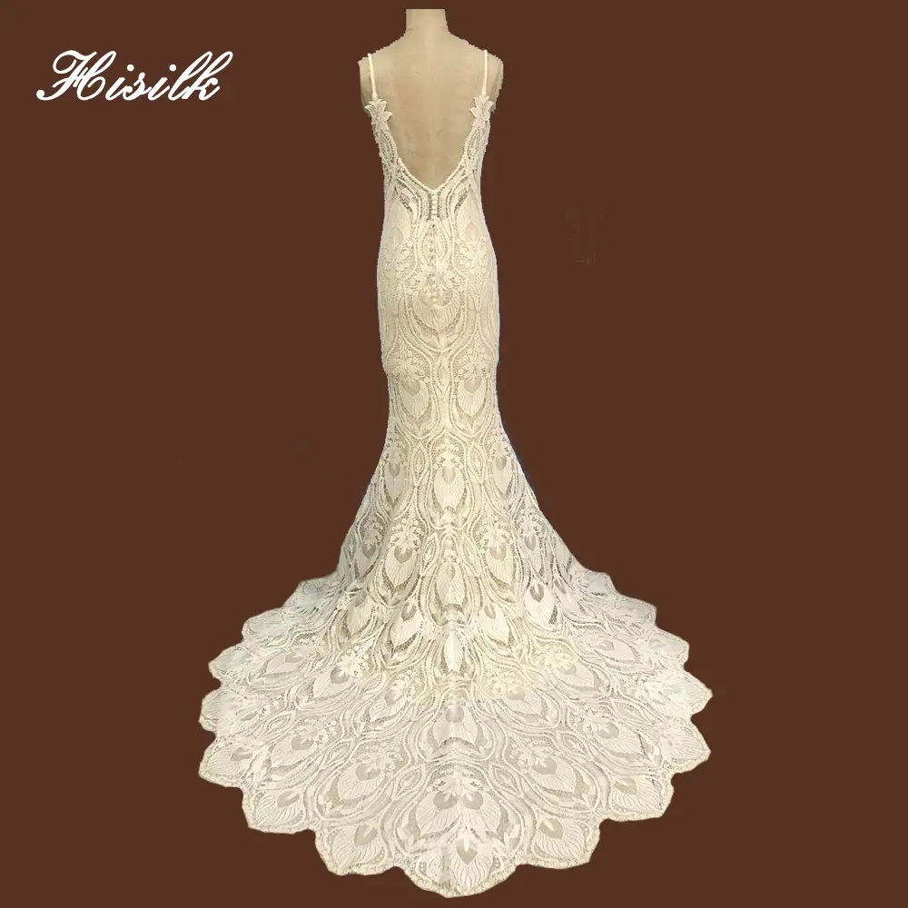 Spaghetti Strap luxury mermaid wedding dress High quality Lace fishtail bridal dresses