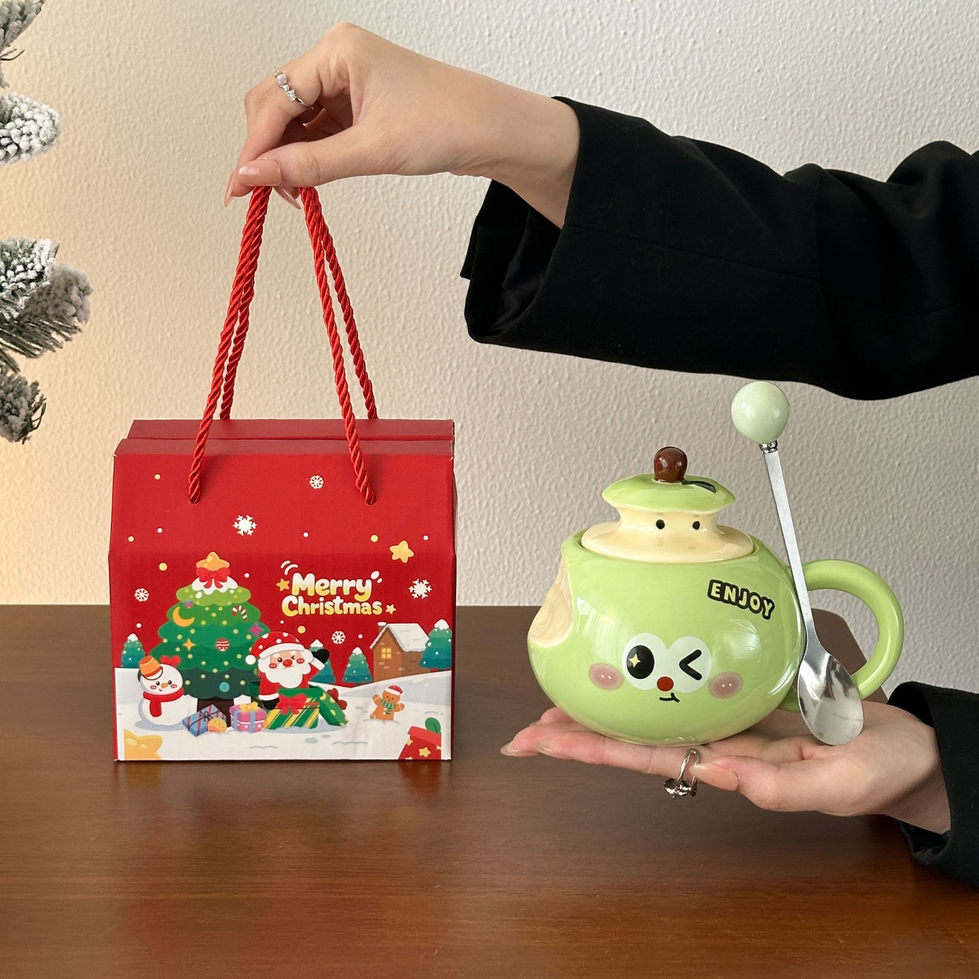 Coffret cadeau de Noël-emoji cuillère vert pomme