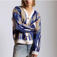 Nouveau design, cardigan vintage personnalisé pour homme en mohair, col en V moelleux, tricot de luxe, pull en mohair, manteau en mohair
