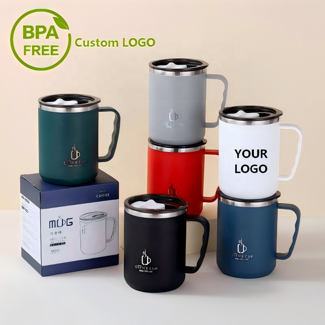 Custom LOGO BPA Free 500ml Double Wall Vacuum Insulated Stainless Steel Water Bottle Business Gift Coffee Tumbler Handle Lid