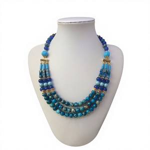 Collar de Cuentas de Resina Azul Turquesa Estilo Bohemio Vintage, Joyería Elegante de Varias Capas Chapada en Oro para Mujer, Regalos de Boda - Product Image 1