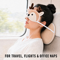 Oreiller de voyage et masque pour les yeux 2 en 1 en peluche, coussin doux pour le cou pour avion/sieste au bureau - Élan et Ours
