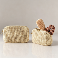 Sac de rangement pour peignes à cheveux personnalisés, essentiels de beauté pour les voyages, pochette en crochet pour soins de la peau, pochette tissée beige naturel doux, organiseur