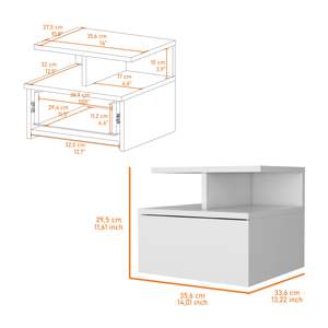 Augusta Floating Nightstand 2-Tier Shelf 1-<b>Drawer</b> Wall Mounted Bedroom <b>Storage</b> - Product Image 4