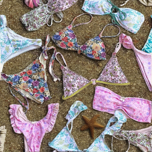 Wholesale Blue and White Porcelain Beach Triangle Floral Lace up Push up High Cut 2 Piece Set Swimwear for <b>Men</b> - Product Image 2