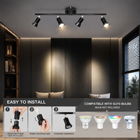Lampu Sorot LED Plafon Track 4 Kepala Dapat Diputar dan Disesuaikan, Warna Hitam, Stok Tersedia di AS, untuk Galeri, Pameran Seni, dan Showroom