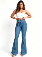 Jean évasé à lacets pour femme, taille haute, effet push-up, en denim, sexy, micro-évasé, coupe large, style streetwear