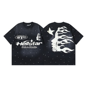เสื้อผ้าสตรีทแวร์สไตล์อเมริกันแนวสตรีทแฟชั่นข้ามพรมแดน สำหรับ Hell <span class=keywords><strong>Star</strong></span> ลายพิมพ์หัวกะโหลกแบบวินเทจ ลุคย้อนยุค ผ้าฝ้ายแท้ แขนสั้น - Product Image 3