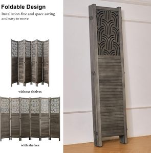 Separador de Habitaciones Plegable Art Deco de 669 Pulgadas, 6 Paneles, <span class=keywords><strong>Madera</strong></span> Tallada, Biombo de Privacidad, <span class=keywords><strong>Pared</strong></span> de Separación Portátil Independiente para el Hogar - Product Image 4