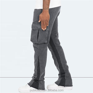 Pantalon évasé noir vintage personnalisé lavé à l'acide pantalon de survêtement évasé en coton de haute qualité avec ficelle - Product Image 2