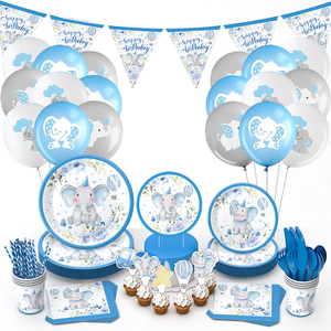 Set di Piatti, Bicchieri e Stoviglie in Carta a Tema Elefante per Festa di Rivelazione del Sesso del Bambino in Stile Blu Carino - Product Image 5
