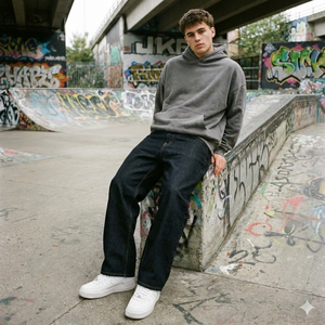 กางเกงยีนส์ทรงตรงผ้าเดนิมทอเนื้อหนาแบบวินเทจทรงปกติสำหรับผู้ชาย ออกแบบตามสั่ง - Product Image 1