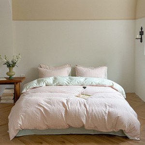 Jacquard <b>Striped</b> Pure Cotton Bedding Set 40s Yarn Dyed Double Layer Duvet Cover <b>Sheet</b> Pillowcase Set - Product Image 2