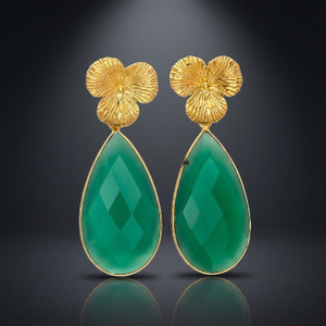 Boucles d'oreilles pendantes en argent sterling faites à la main avec pierres précieuses, onyx vert, plaqué rhodium, style bohème - Product Image 2