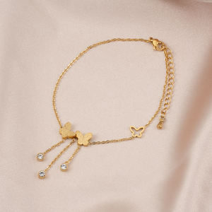 Tobilleras de Mariposa de Moda 2022 con Circonita Esmerilada, Chapadas en Oro de 18K, Pulseras de Tobillo de Acero Inoxidable para Mujer - Product Image 2