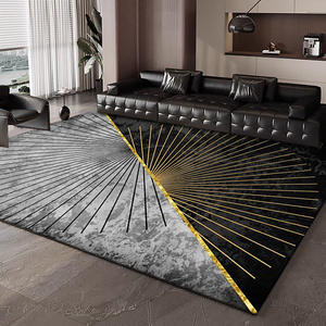 Tapis rectangulaire en velours cristal abstrait, moderne, résistant aux taches, pour salon et chambre, motif géométrique de couleur foncée - Product Image 4