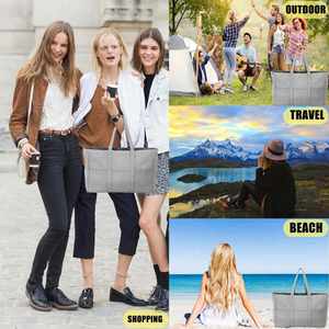 Sac fourre-tout en toile de coton uni grande capacité avec fermeture éclair – En stock - Product Image 5